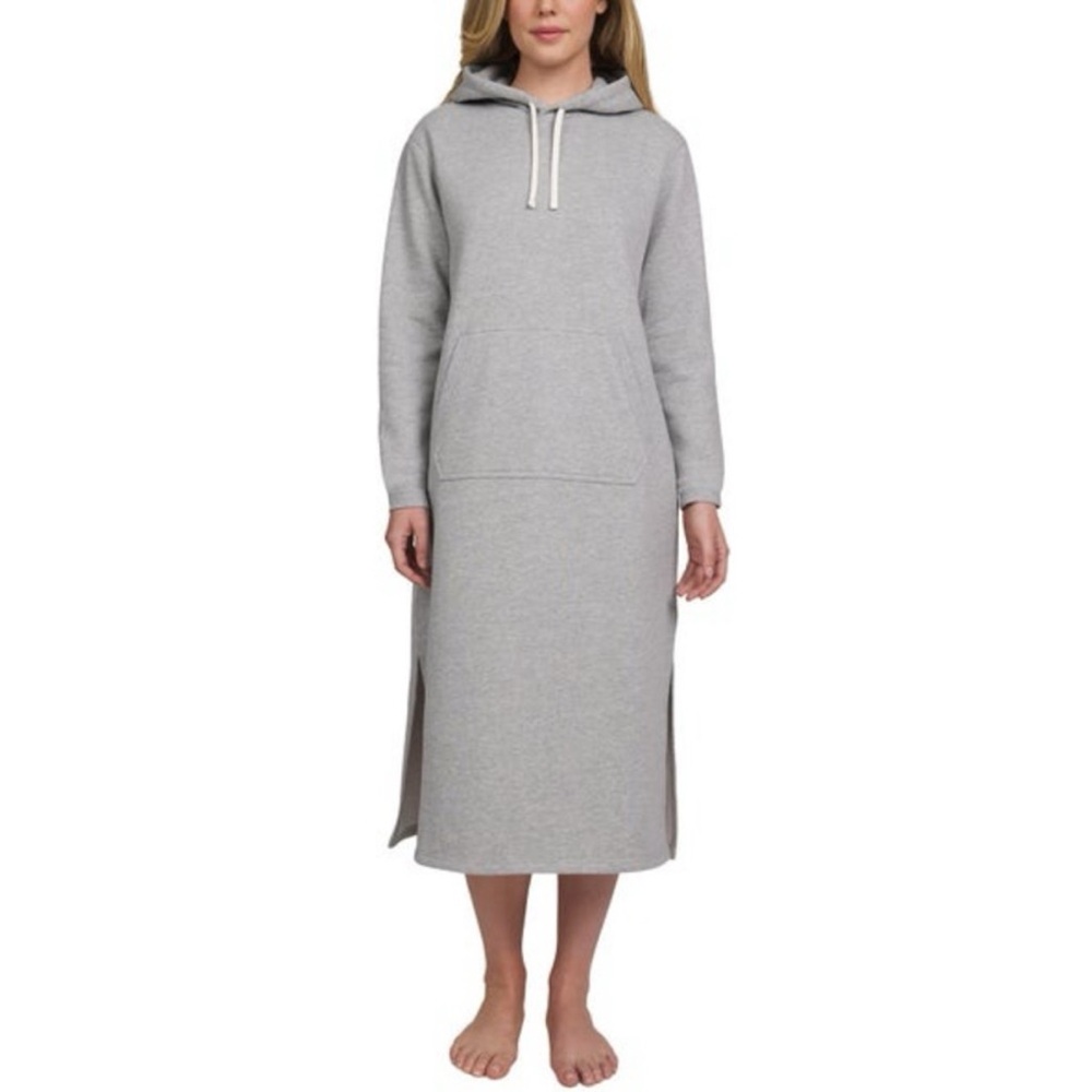 Lands' End Heather Gray Hooded Fleece Lounge Dress